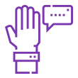 Icon of hand upwards showing palm, with speech bubble next to it